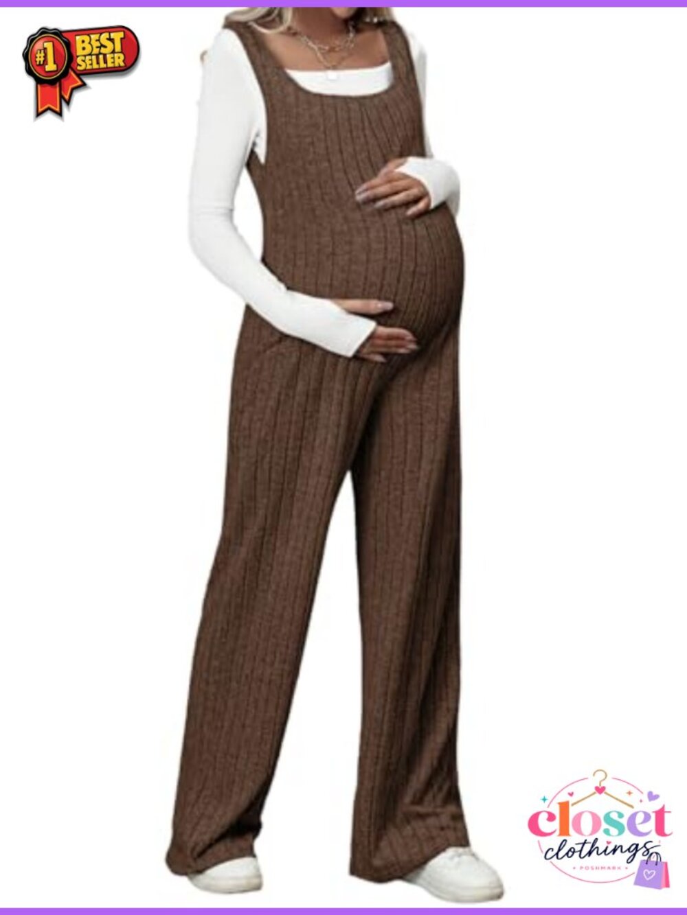 Maternity Sleeveless Square Neck Wide Leg Jumpsuit Romper Polyester Ribbed